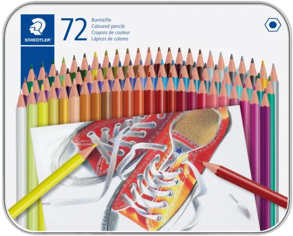 Värikynät kuusikulmaisessa metallirasiassa, 72 eri väriä